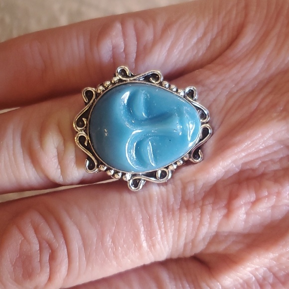 New Carved Blue Goddess Face 925 Silver Ring. - Picture 10 of 11